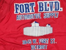 FORT BLVD. AUTO SUPPLY DETROIT VINTAGE MENS SMALL RED SNAP JACKET USA MADE GLENN