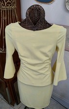 Calvin Klein Lined Yellow Bell Sleeve Fitted Crepe Dress With Boat Style...