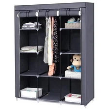 67" Portable Clothes Storage Closet Organizer Wardrobe Rack Shelf Dustproof Home