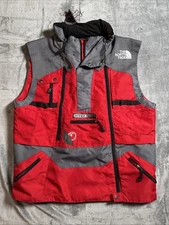 Vintage 90s The North Face Steep Tech Vest Jacket Size Small Red Gray Hooded Zip