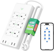 Smart Power Strip 6Ft Extension Lead 6 Way Outlets 4 USB-A Ports MSS426 Meross