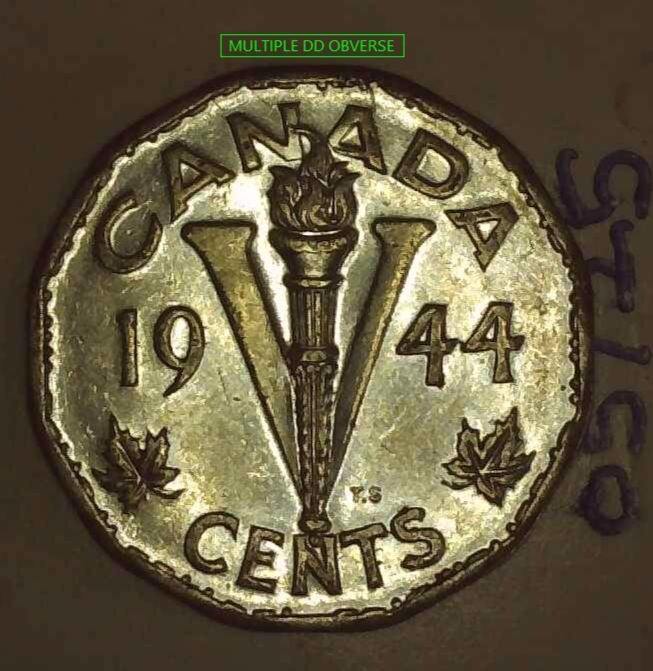 1944 Canada V 5 Cent With Full Of DD In O/R, Deformed HP, Die