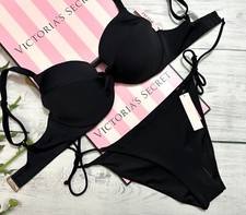 Victoria's Secret Twist Removable Push-Up Swim Side Tie Cheeky Bottom Set Black