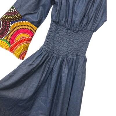 African Ankara Print Denim Smocking Off-Shoulder Dress - One Size | eBay