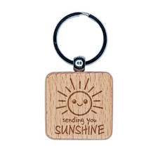 Sending You Sunshine Engraved Wood Square Keychain Tag Charm
