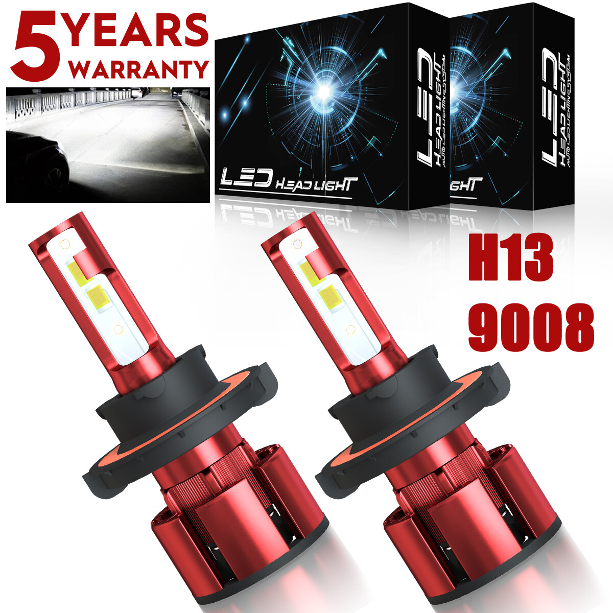 H13 9008 LED Headlight Bulbs for Ford F-150 2004-2014 High Low Beam 6000K Z4QC