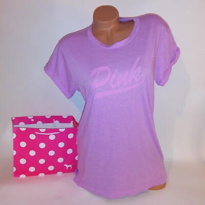 Victoria Secret PINK T Shirt Small Purple Logo Short Sleeve Crewneck Loose Fit 