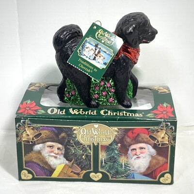 Old World Christmas BLACK DOODLE DOG Glass Ornament Poodle Lab Orig Box Tag 4''