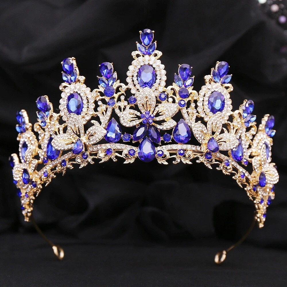 Vintage Stunning Sapphire Blue Gemstone Tiara Crown Bridal Wedding Prom Birthday