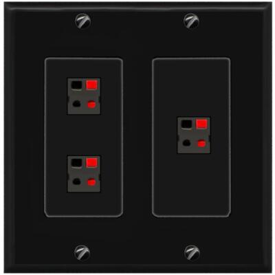 RiteAV 3 Port Speaker Wire Plug Jack Wall Plate - 2 Gang [Black/Black]