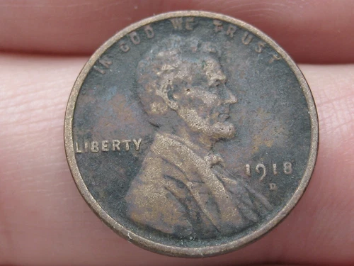 1918 D Lincoln One Cent Wheat Penny- Denver, Fine/VF Details, Dark