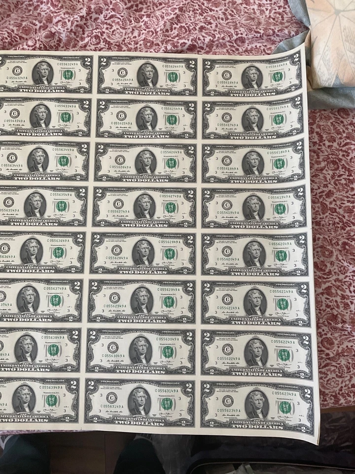 2013 full uncut sheet 32 notes $2 two dollar bill - Image 2 of 4