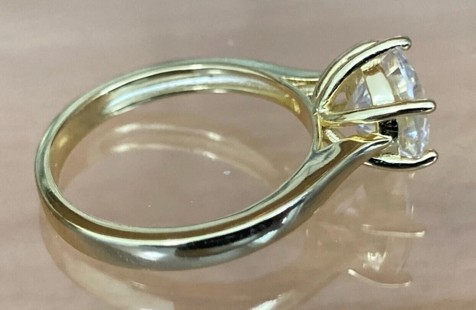 Moissanite Diamond Ring 9mm Round 3ct Stone 14k Gold Plated Sizes 6 to 10 US - Image 2 of 4