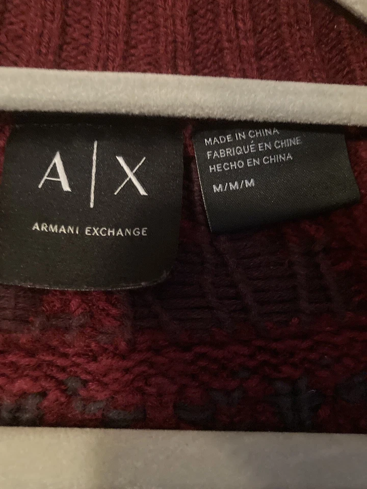 Armani Exchange Burgundy Zipper Sweater Mens Size Medium Knit Heavy Wool Blend - Image 4 of 4