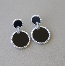 David Yurman Black Onyx Elements Double Drop Earrings with Diamonds