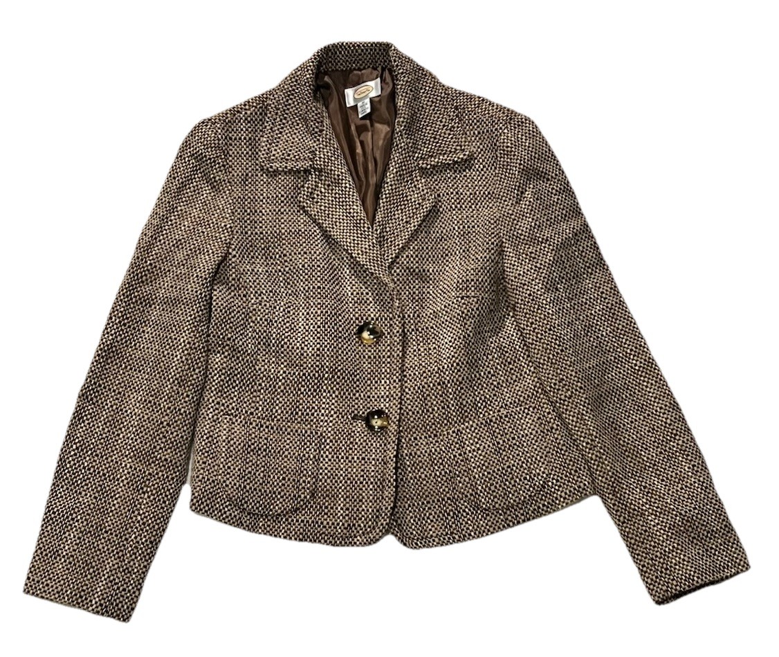 Talbots Button Up Blazer Tweed Brown Lined Wool B… - image 1
