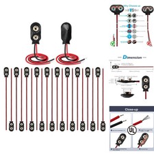 20 Pk 9V Battery Clip Connector I-Type Snap 6" Wire Pigtail Leads Heavy Duty