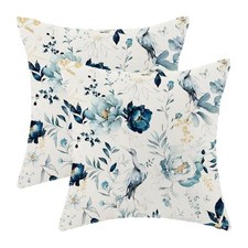 Spring Pillow Covers 18x18 Inch 18" x 18" Pack of 2 Blue Teal Flower Bird