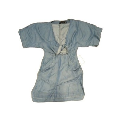 NWT Women's Plunge Neckline Tie Front Mini Denim Dress  Size XS