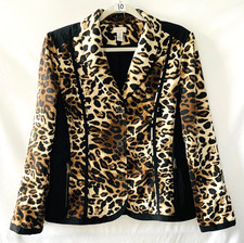 Chico's Womens Brown Black Multicolor Leopard Print Blazer Jacket Size 2 US L