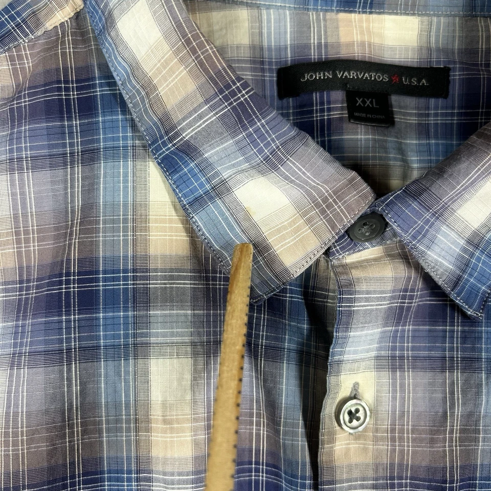Camisa John Varvatos Para Hombre XXL Gris Azul A Cuadros Abotonada Ligera Clásica Foto 4 de 4