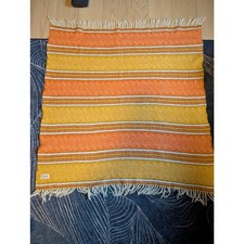 Vintage Faribo Faribault 100 Wool Striped Orange Yellow Fringed Throw Blanket