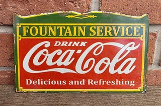 SUPERB RECTANGULAR COCA COLA / COKE ENAMEL SIGN MANCAVE / GARAGE / KITCHEN