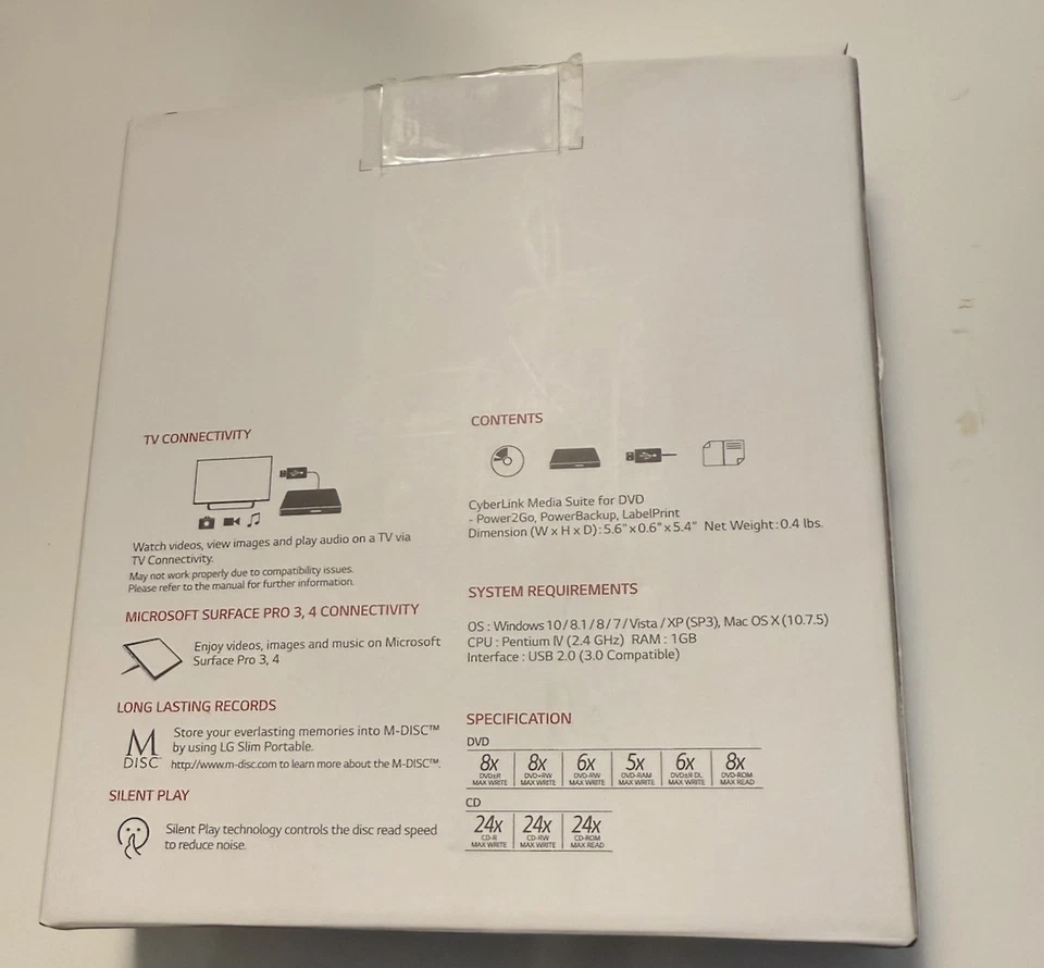 LG Ultra-Slim Portable DVD Burner & Drive with M-DISC Support - White GP65 - Image 2 of 3