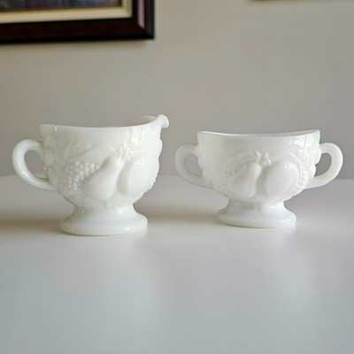 Vintage Westmoreland Milk Glass Harvest Creamer and Sugar Bowl Set MINT