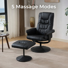 Massage Recliner Chair w Ottoman 360 Swivel PU Leather Adjustable Black