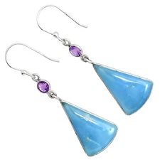 Natural Smithsonite & Amethyst 925 Sterling Silver Earrings Jewelry E-1002