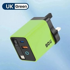 GaN USB Charger Plug UK Fast Type C 80W with Retractable Cable PD iPhone Samsung