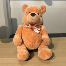 Vintage Disney Winnie the Pooh Plush Bear Tan 15" Pink Bow Stuffed Animal Toy