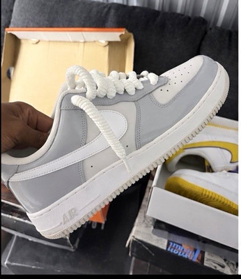 Nike Air Force 1 Low Men's Low Top Lace Up Gray/White Colorblock Sneakers