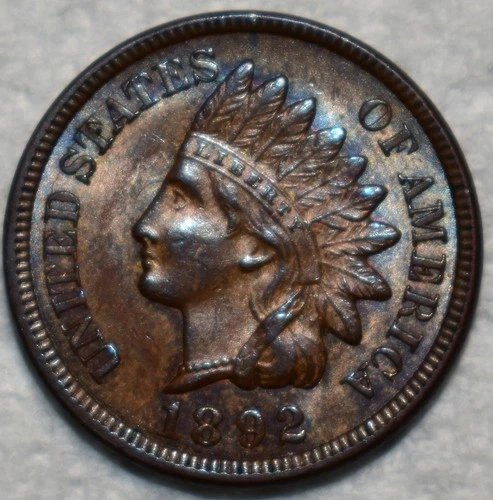 AU-UNC 1892 Indian Head Cent, Razor-Sharp & Fully Lustrous.
