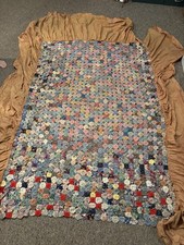 Large Primitive Vintage Handmade Yo-yo Quilt / Blanket Bedding Runner farmhouse