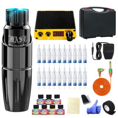 Dragonhawk Complete Rotary Tattoo Pen Machine Kit Mast Tour Power Supply Inks
