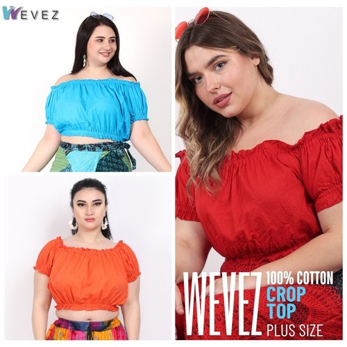 Women's Summer Plus Size Cotton Off shoulder Crop Top Color Available 10pcs Lot