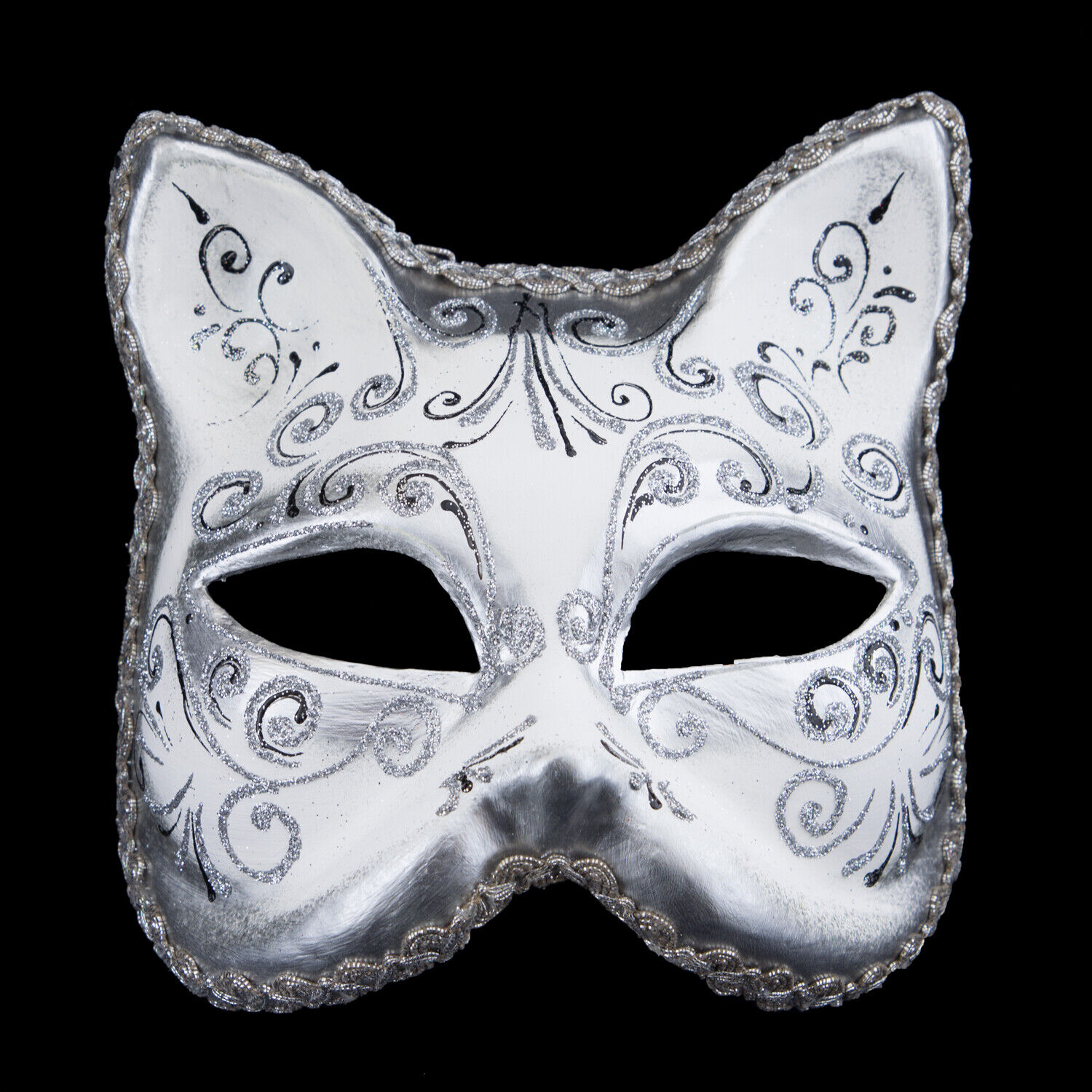 Mask from Venice Cat White Silver Luxury Gatto Musica Paper Mache 22521 V10