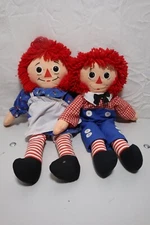 Vintage 1980's Handmade Raggedy Ann and Andy Dolls Rag Cloth Baby Dolls 18” Tall