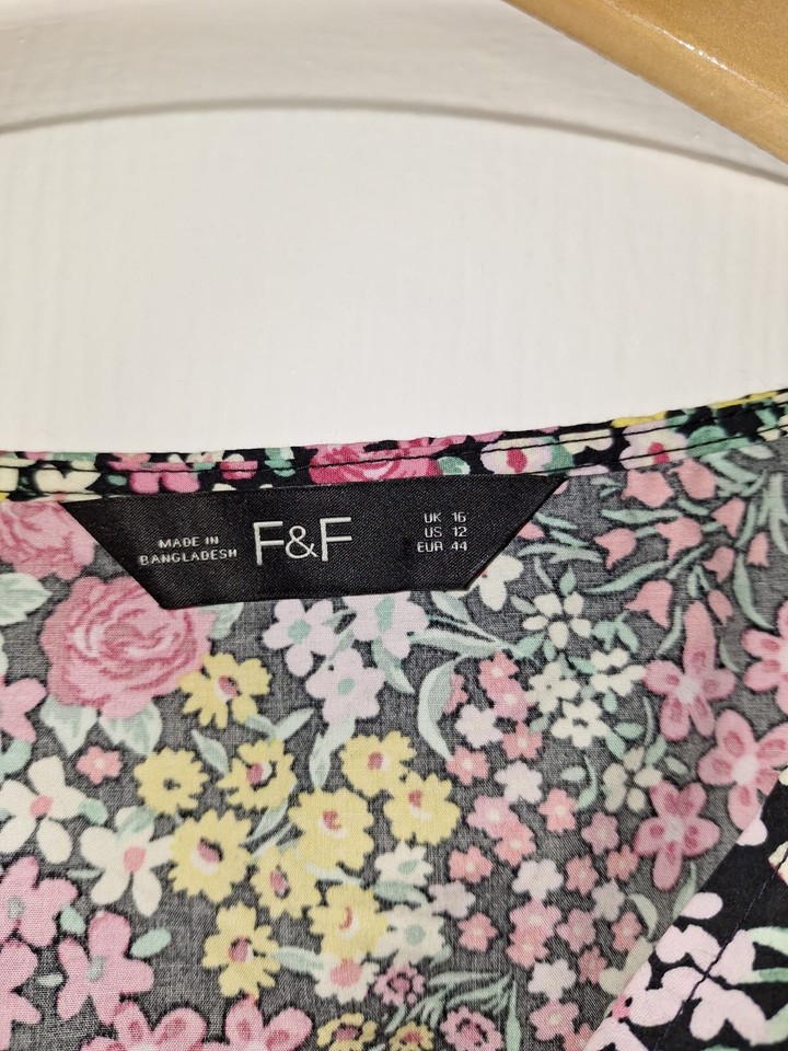 F&F Tesco Pink White Black Floral Ditsy Print Knee Dress Size 16 eBay