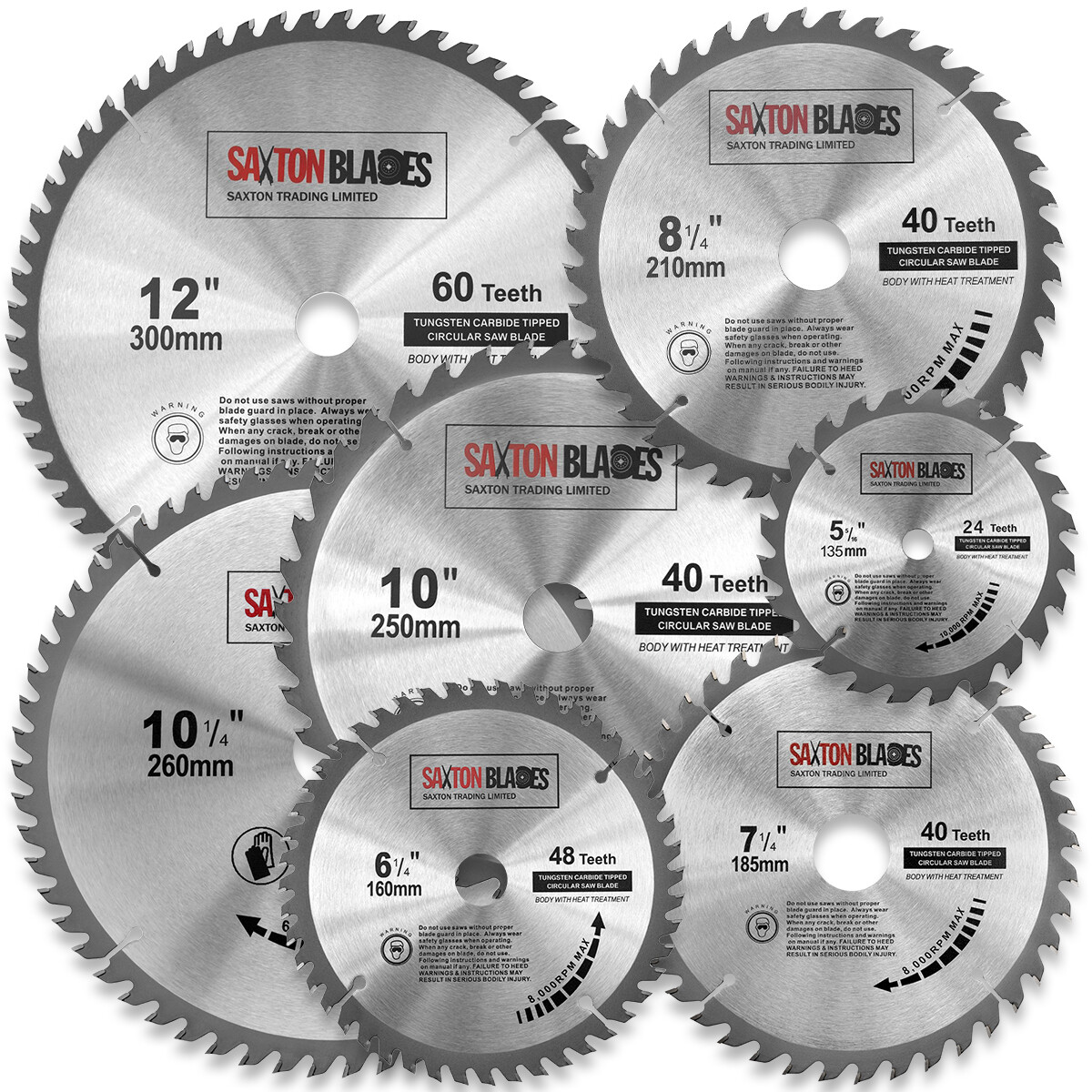 Saxton TCT Circular Wood Saw Blades 135mm to 300mm for Bosch Makita Festool