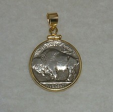 Coin Jewelry Pendant Vintage Buffalo Nickel 14K Gold Filled Bezel Soldered Bail