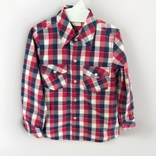 High Quality Boys Dress Shirt with Design Detail Red White  Blue Plaid Size 6