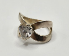 Size 6.75 Sterling Silver .925 Split Curve Shank Ring Heart Shape Clear Stone