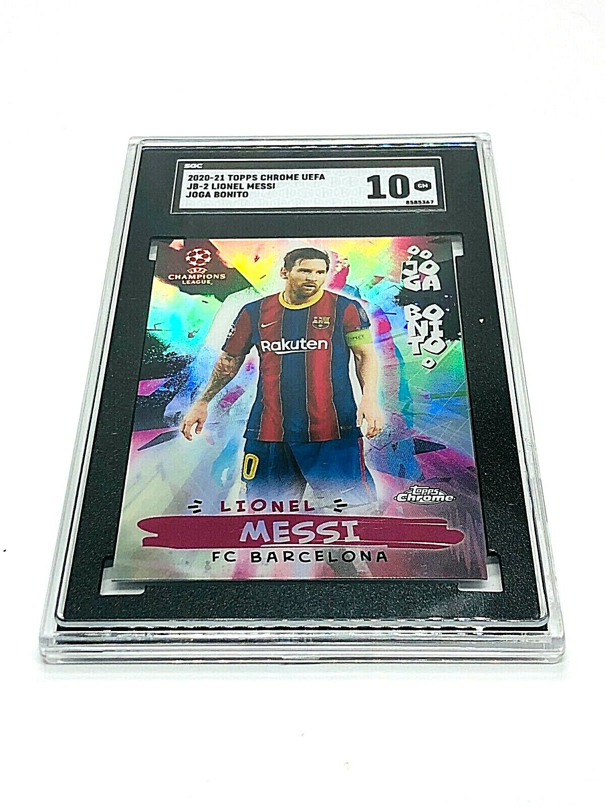 2020-21 Topps Chrome UEFA Joga Bonito Refractor Lionel Messi SGC 10