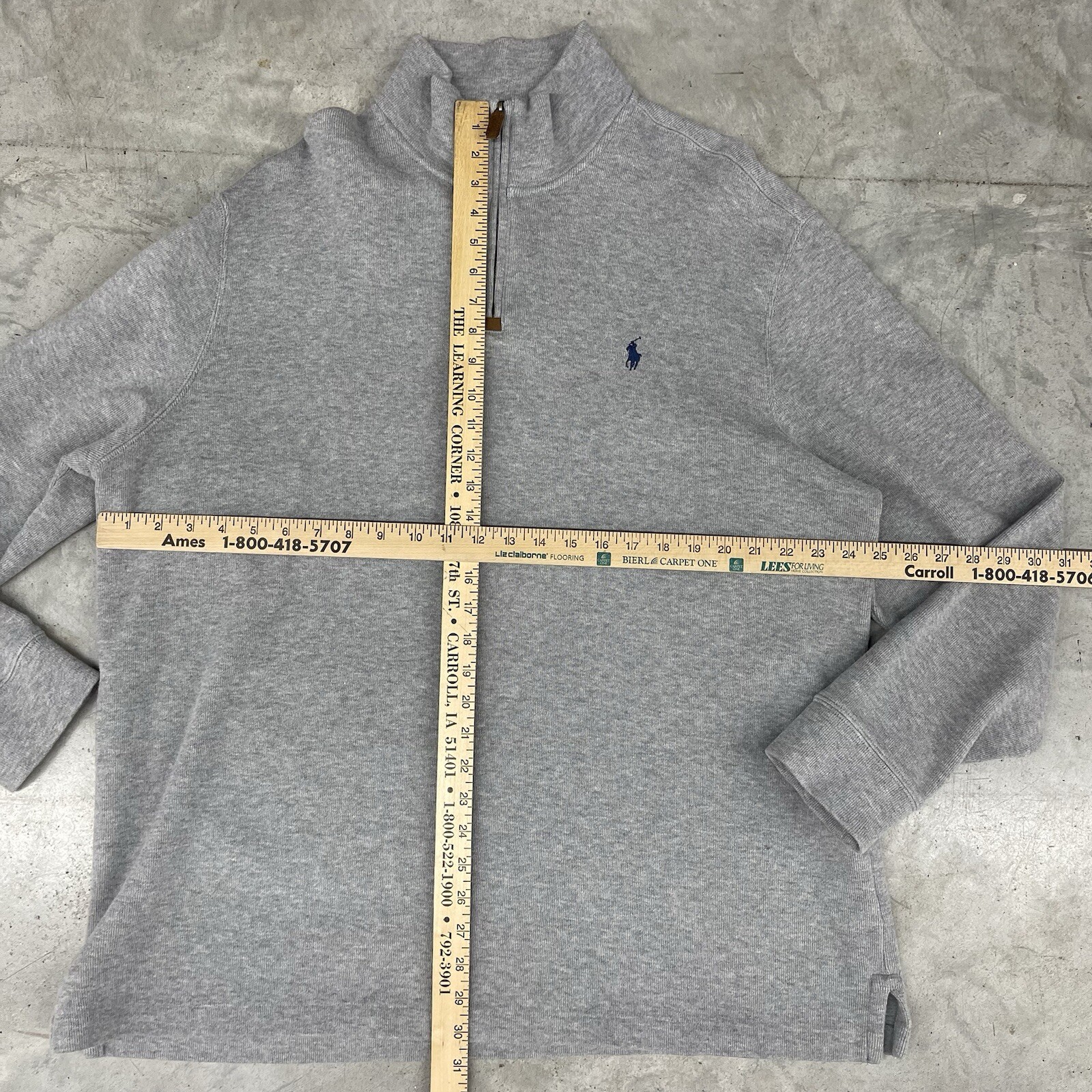 Polo Ralph Lauren maglione uomo 2XL grigio con pony blu pull over quarto zip cotone