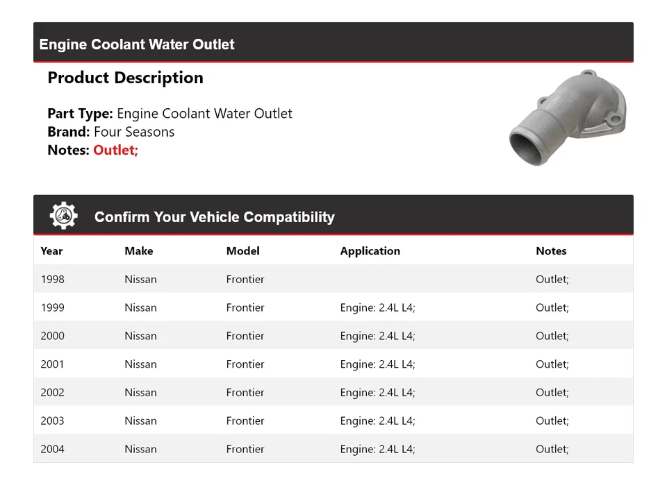 Salida de agua refrigerante motor Nissan Frontier 1998-2004 4 estaciones 1999 2000 Foto 2 de 4