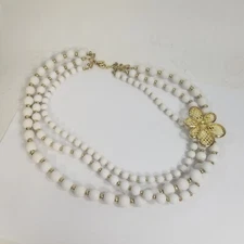 Multi Strand Beaded Necklace White Gold Tone Charming Charlie Flower Necklace