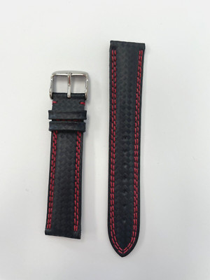 20mm Black/Red Genuine Leather Watch Band - MADE IN USA